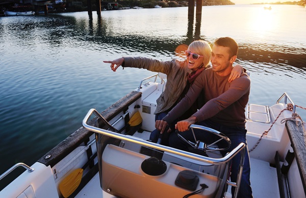couple in love have romantic time on boat